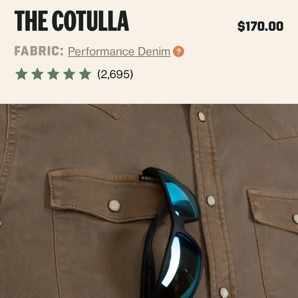 Poncho Cotulla Performance Denim Western Pearl Snap Shirt BrownWorkwear Outdoors - Picture 5 of 13